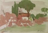 Palatine Hill, Rome, 1950's Watercolor By Carmel Artist Victor Di Gesu in Original Frame - Framed Artwork