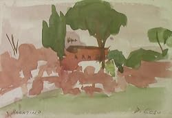 Palatine Hill, Rome, 1950's Watercolor By Carmel Artist Victor Di Gesu in Original Frame - Framed Artwork