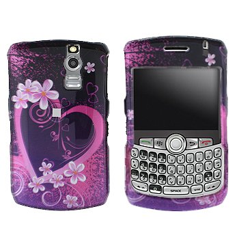 Premium Purple Hearts and Flowers Design Snap-On Cover Hard Case Cell Phone Protector for Blackberry Curve 8300 / 8310 / 8320 / 8330