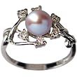 Entwining Vine Cultured Pearl Cubic Zirconia Ring in Platinum Overlay CAREFREE Sterling Silver, Lavender