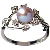 Entwining Vine Cultured Pearl Cubic Zirconia Ring in Platinum Overlay CAREFREE Sterling Silver, Lavender