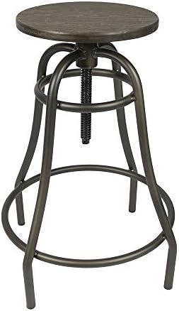 Adjustable Steel Swivel Industrial Counter Height Bar Stool w/ Natural Bamboo Top 26.5" - 33"