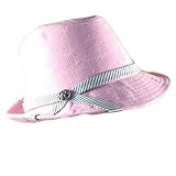 New Linen Cotton Ribbon Band Fedora Trilby Hat Pink Small / Medium