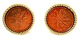 Canadian Canada Maple Leaf Penny Coin w/Gold Setting Cufflinks