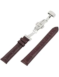 22mm Alligator Grain Leather Watch Band Strap Push Button Deployment Clasp Color Brown