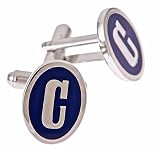 Silver plated and blue enamel initial C cufflinks with presentation box. Made in the U.S.A