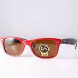 Ray Ban Rb2132 New Wayfarer Ferrari Red Frame/Brown Lens Plastic Sunglasses, 52mm