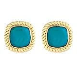 10k Yellow Gold Cushion Cut Turquoise Rope Trim Stud Earrings