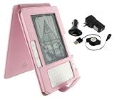 Pink Full Genuine Leather Flip Case and Retractable USB Cable Charge Kit for Amazon Kinde 2 (Old Version) E-Reader Reading Device (Kindle NOT Included)