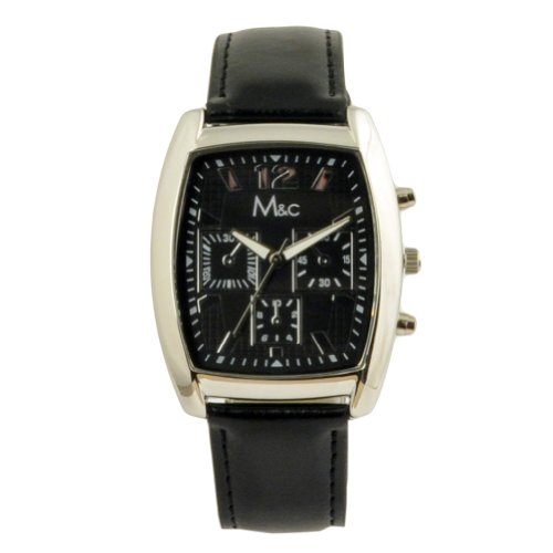 New Alloy Metal Black Faux Chrono Leatherette Mens Watch Featuring a Buckle Closure