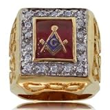 Mens 14KT Gold Compass & Square Masonic Ring w Diamonds