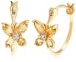 Yellow Gold Overlay Sterling Silver Citrine Butterfly Hoop Earrings w/ Diamond Accent