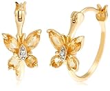 Yellow Gold Overlay Sterling Silver Citrine Butterfly Hoop Earrings w/ Diamond Accent