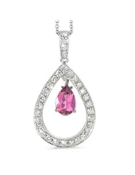 Twin Pear Shaped Diamond Pendant In 18K White Gold With A 0.60 ct. Genuine Pink Tourmaline Center Stone.