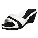 crocs Women's Sassari Peep Toe Wedge,Black/White,9 M