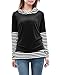 Allegra K Women Long Sleeve Stripe Hooded Shirt Patchwork Tops Black White S