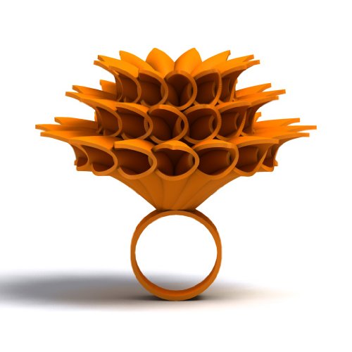3D Printed Big Bloom Ring, Orange, 10