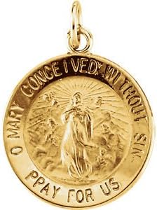 14kt Yellow 15mm Round Immaculate Conception Medal