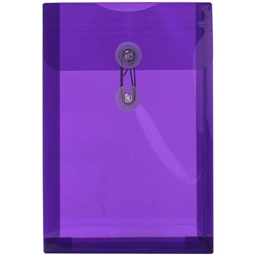 JAM PaperÂ® Plastic Open End Envelope with Button & String Closure - (6.25 x 9.25 in) - Purple - 12 Envelopes per Pack
