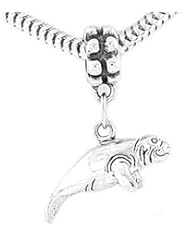 Sterling Silver Three Dimensional Manatee Sea Cow Dangle Bead Charm