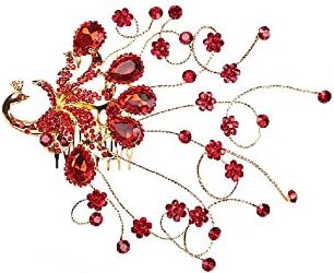 Crystal Beautiful Headdress Unique Peacock Wedding Hairpins,Wedding Jewelry,Red
