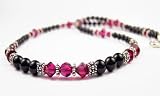 July Ruby Swarovski Crystal Birthstone Beaded Necklaces in Sterling Silver with Black Pearls by Gemstone Gifts Handmade Jewelry