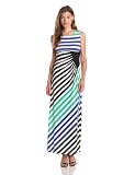 London Times Womens Matte Jersey Stripe Maxi Dress