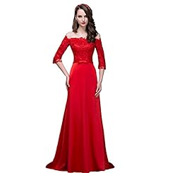 Floor Length Lace-Up Off the Shoulder Elbow Length Sleeves Evening Dress 