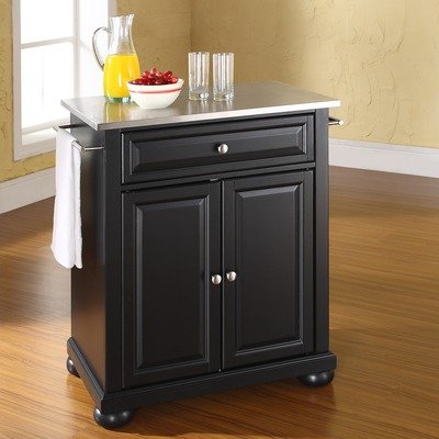Crosley Furniture Alexandria Stainless Steel Top Portable Kitchen Island in Black Finish