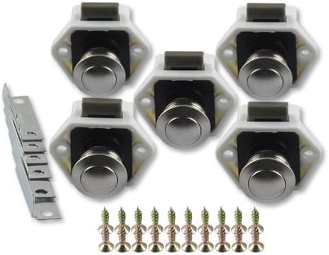 5 x Mini Push Button lock Hug FlightÂ Nickel Catch Caravan Horsebox Camper Van latch lock for Cabinet Door or Drawer by Hug Flight