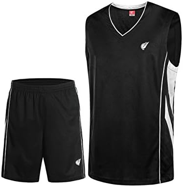 WenVen Men's Tank Top Sportswear Basketball Jersey and Shorts(Black,US M/Tag XXL)