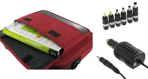 rooCASE 2n1 ASUS Eee PC Seashell 1005PE-PU17-BK 10.1-Inch Black Netbook Carrying Bag Case with DC 12v Car Charger - Classic Series - Red / Black