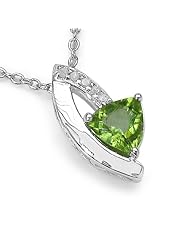 0.70 Carat Genuine Peridot and 0.12 CT TDW Genuine Diamond 925 Sterling Silver Pendant