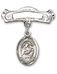 Sterling Silver Baby Badge with St. Jason Charm and Arched Polished Badge Pin