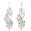 Loose Tri Leaf Light Metal With Delicate Perforated Vine Detail Accent Fashion Earrings