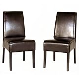Baxton Studio Eligio Leather Dining Chair, Dark Brown, Set of 2