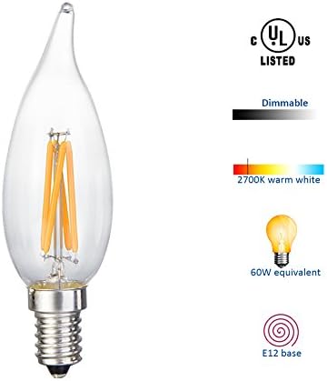 MXTC 60w Led Candelabra Bulb Dimmable E12 Base LED Filament Bulb 2700K Soft White Daylight - UL listed - CA32-3.5W-6PCS 6-Pack