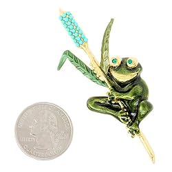 Gold Tone Green Frog Brooch Pin