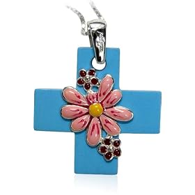 Sterling Silver Blue Turquoise Floral Pendant