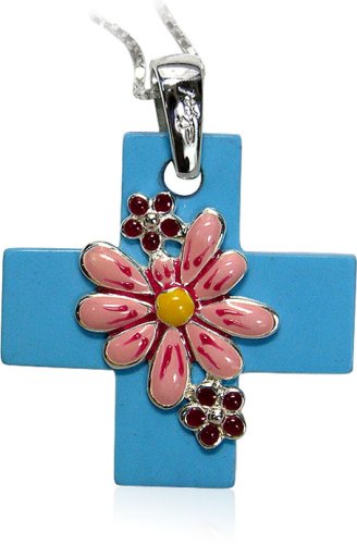 Sterling Silver Blue Turquoise Floral Pendant