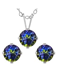 2.40 Ct Round Blue Mystic Topaz 925 Sterling Silver Pendant Earrings Set