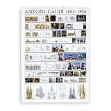 ポスター アントニオ ガウディ Collage 1852-1926年 額装済 アルミハイグレードフレーム（ホワイト）