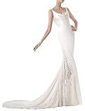 DAPENE® Ladies V-neck V-Back Sweep Beach Wedding Dress White Custom Size