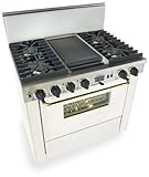 FiveStar: WPN-337-7SW 36'' Pro-Style Dual-Fuel LP Gas Range with 4 Sealed Ultra High-Low Burners, 3.69 cu. ft. Convection Oven, Self-Cleaning and Double Sided Grill/Griddle: White with Brass Package