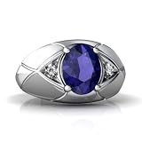 14K White Gold Oval Created Sapphire Men's Men's Ring
