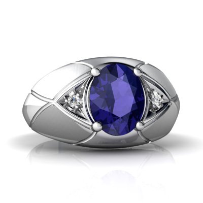 14K White Gold Oval Created Sapphire Men's Men's Ring Size 11 14K White Gold Oval Created Sapphire Men's Men's Ring Size 11