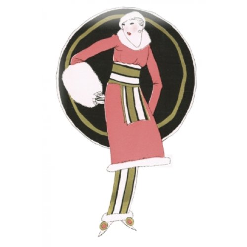 Plaque en emaillee nostalgie, peinture, dessin femme chapeau hiver neige Muff vêtements poster