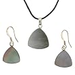 Pinctada Margaritefera Trillion Shaped Pendant and Earrings Set - Pendant - 17mm, Earrings - 14mm - Adjustable Cord Necklace