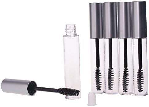 Pack of 5 Reusable Empty Bottle Tube Container for Eyelash Growth Oil / Mascara with Brush and Plug for Home and Travel (10ml Silver lid )