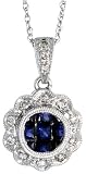 14k White Gold 18 Chain & 11/16 (18mm) tall Pendant, w/ 0.68 Total Carat Weight of Round Brilliant Diamonds & Princess Cut Blue Sapphire Stones